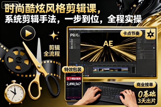 时尚酷炫风格剪辑课，系统剪辑手法，一步到位，全程实操-藏宝阁