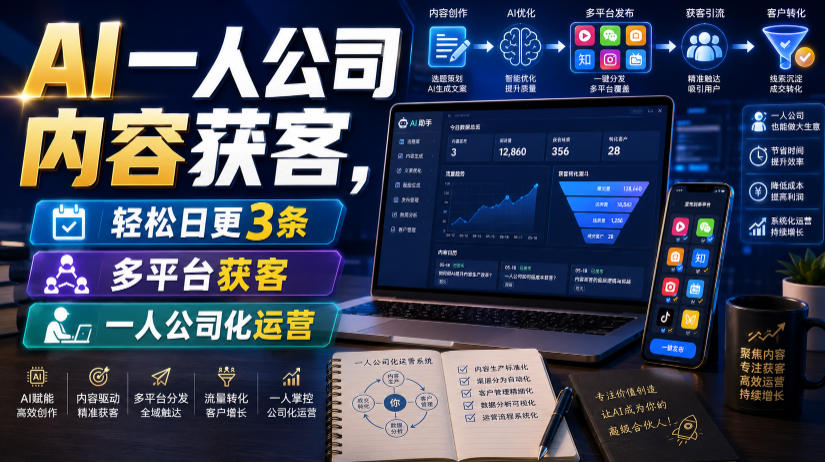 AI一人公司内容获客，轻松日更3条，多平台获客，一人公司化运营(更新0827)-藏宝阁