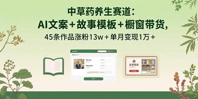 中草药养生赛道：AI文案+故事模板+橱带货，45条作品涨粉13w+单月变现1万+-藏宝阁