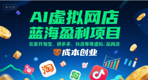 AI虚拟网店蓝海盈利项目，在家开淘宝、拼多多、抖店等虚拟品网店，零成本创业-藏宝阁