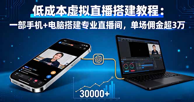 低成本虚拟直播搭建教程：一部手机+电脑搭建专业直播间，单场佣金超3万-藏宝阁