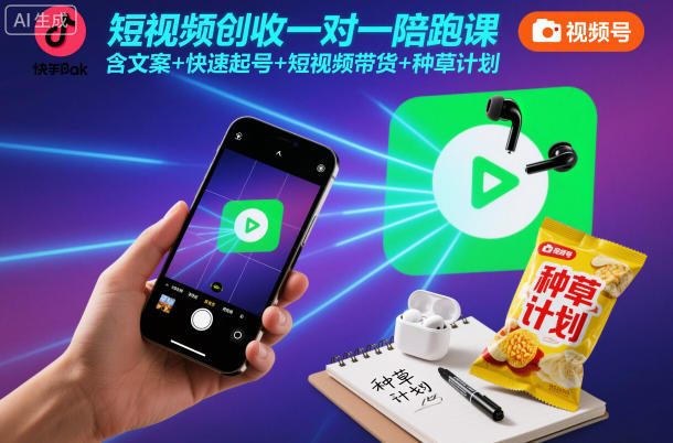 短视频创收一对一陪跑课，含文案+快速起号+短视频带货+种草计划-藏宝阁