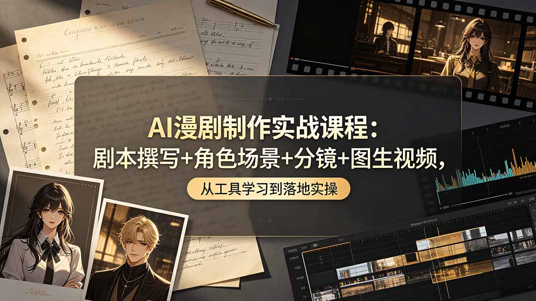 AI漫剧制作实战课程：剧本撰写+角色场景+分镜+图生视频，从工具学习到落地实操-藏宝阁