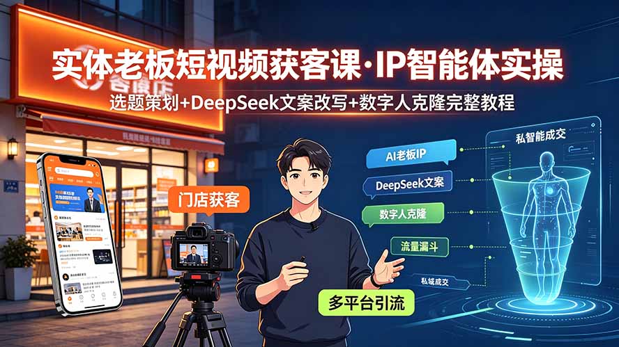 实体老板短视频获客课·IP智能体实操｜选题策划+DeepSeek文案改写+数字人克隆完整教程-藏宝阁
