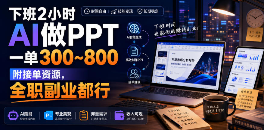 下班2小时AI做PPT，一单300~800，附接单资源，全职副业都行【揭秘】-藏宝阁