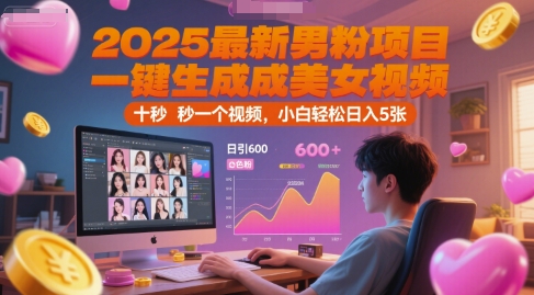 2025最新男粉项目，一键生成美女视频，日引600+色粉 十秒一个视频，小白轻松日入5张【揭秘】-藏宝阁