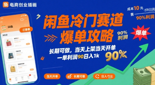 闲鱼冷门赛道爆单攻略，长期可做，当天上架当天开单，一单利润90% 利润，日入1k【揭秘】-藏宝阁