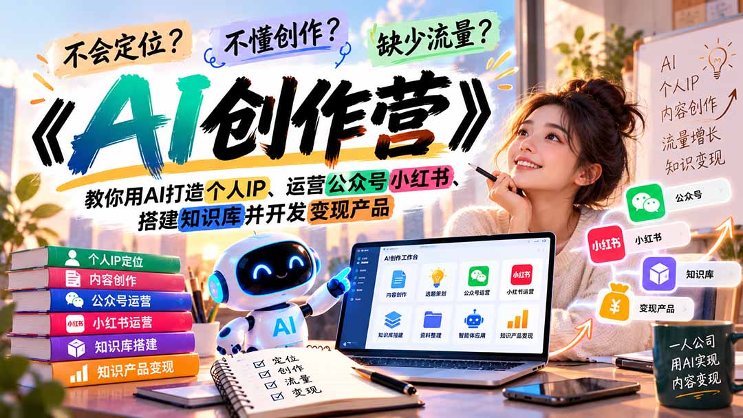 不会定位、不懂创作、缺少流量？《AI创作营》教你用AI打造个人IP、运营公众号小红书、搭建知识库并开发变现产品-藏宝阁