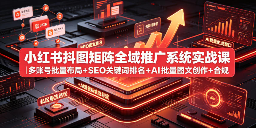 小红书抖图矩阵全域推广系统实战课｜多账号批量布局+SEO关键词排名+AI批量图文创作+合规私域导流完整落地教程-藏宝阁