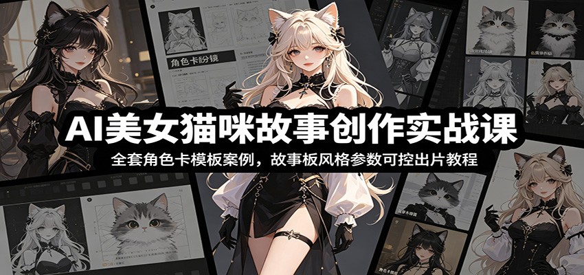 AI美女猫咪故事创作实战课：全套角色卡模板案例，故事板风格参数可控出片教程-藏宝阁