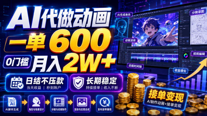 AI代做动画，一单600，0门槛月入2W+，日结不压款，长期稳定【揭秘】-藏宝阁