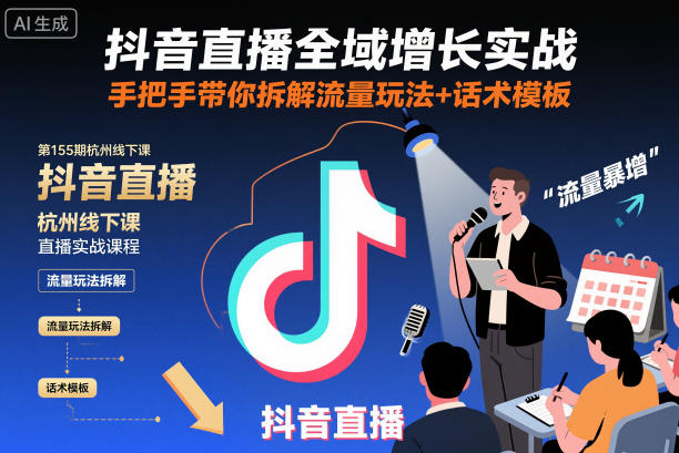 抖音直播全域增长实战第155期杭州线下课，手把手带你拆解流量玩法+话术模板-藏宝阁