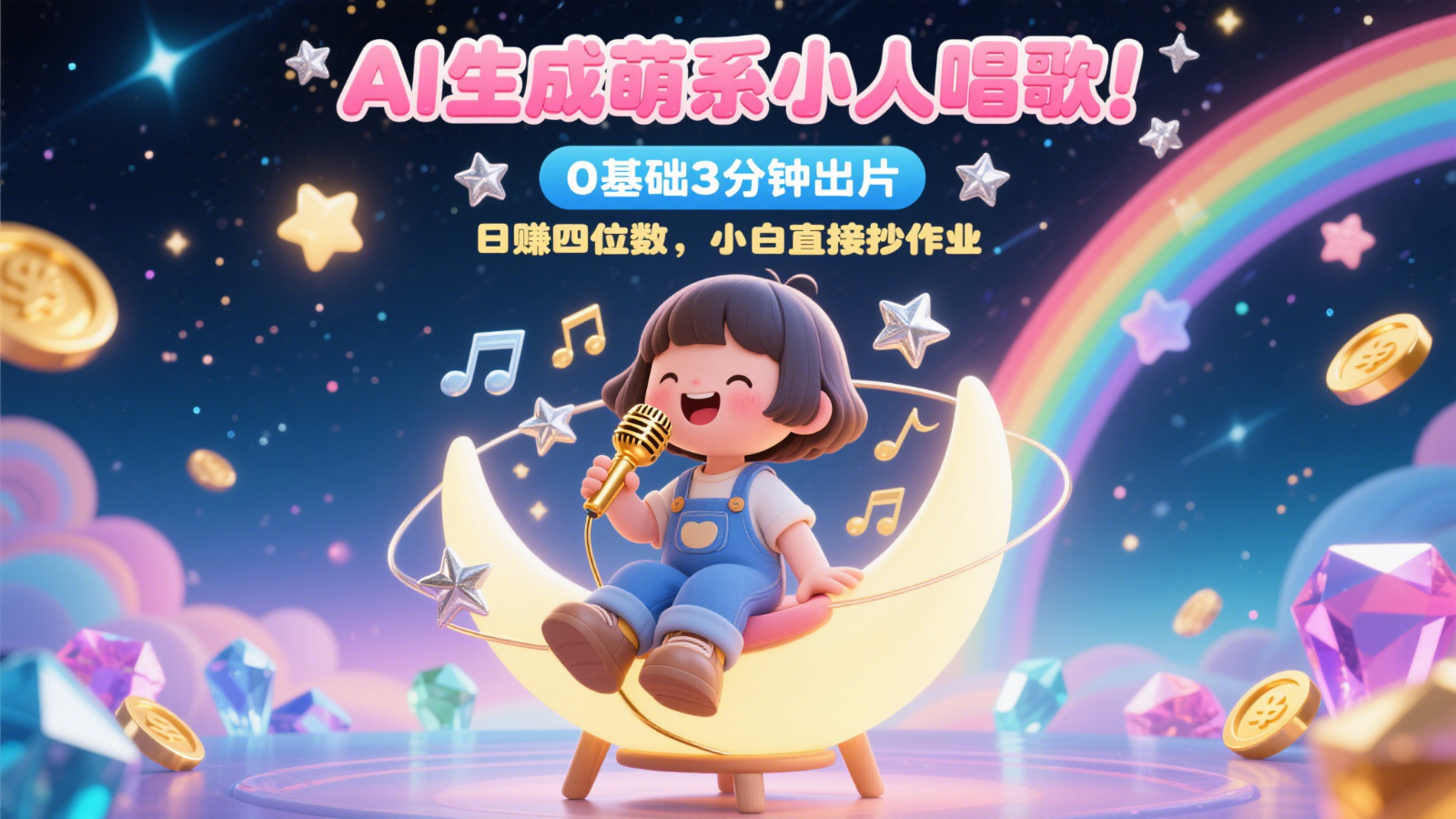 AI生成萌系小人唱歌！0基础3分钟出片，28个作品涨粉9万，日赚四位数，小白直接抄作业-藏宝阁