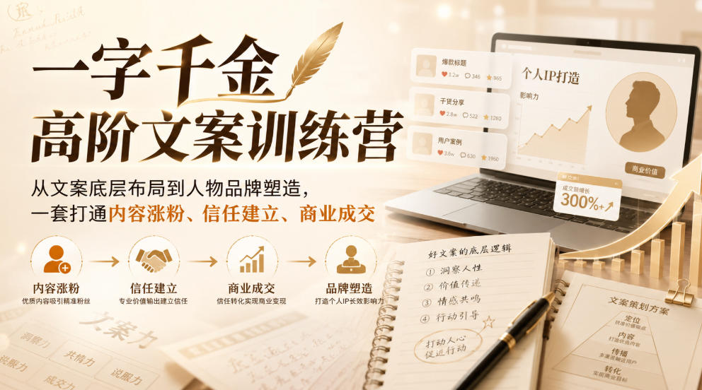 一字千金高阶文案训练营，从文案底层布局到人物品牌塑造，一套打通内容涨粉、信任建立、商业成交-藏宝阁