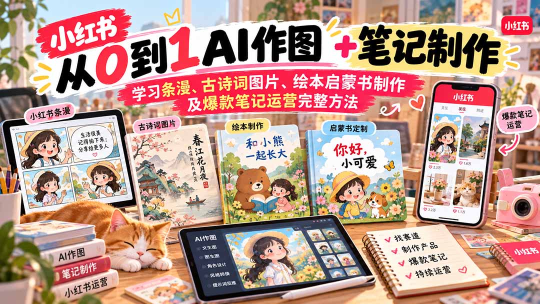 2026小红书AI内容创作从0到1-更新1009：学习条漫、古诗词图片、绘本启蒙书制作及爆款笔记运营完整方法-藏宝阁