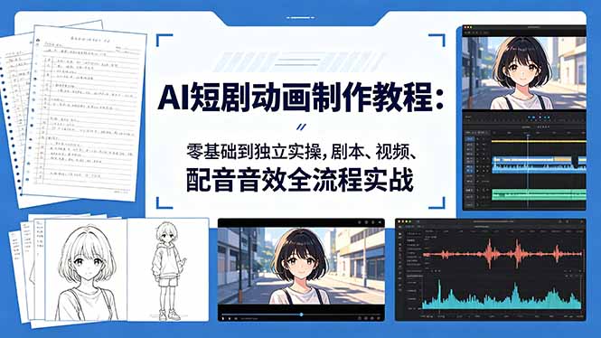 AI短剧动画制作教程：零基础到独立实操，剧本、视频、配音音效全流程实战-藏宝阁