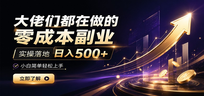 大佬们都在做的零成本副业，实操落地日入500+，小白一秒上手-藏宝阁