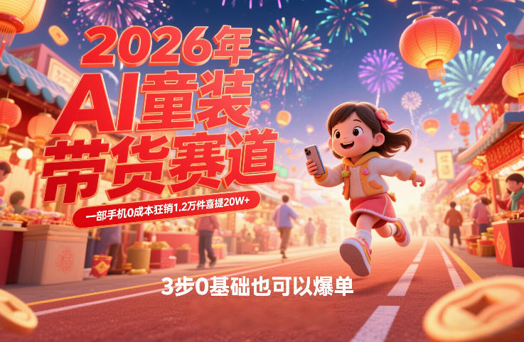 AI童装新春带货赛道，一部手机0成本狂销1.2万件喜提20W+，3步0基础也可以爆单-藏宝阁