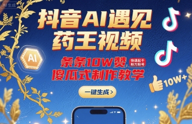 抖音AI遇见药王视频，条条10W赞，快速起千粉万粉号，傻瓜式制作教学-藏宝阁