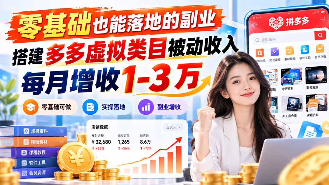 零基础也能落地的副业，搭建多多虚拟类目被动收入，每月增收 1-3 万-藏宝阁