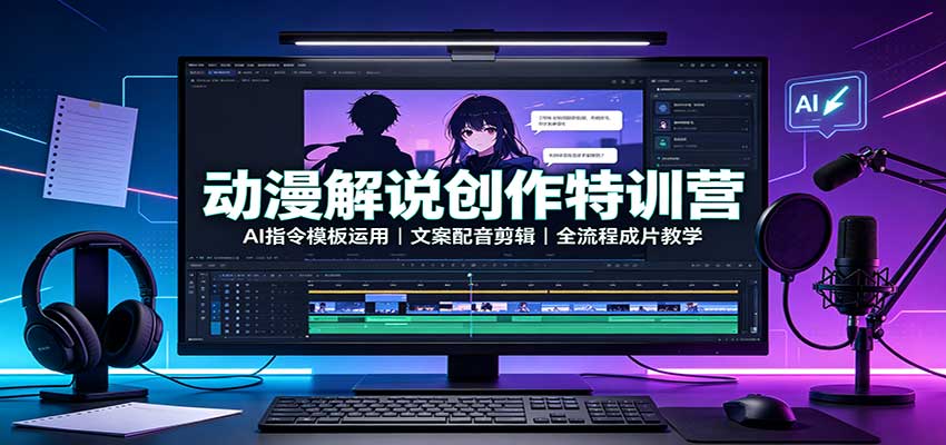 动漫解说创作特训营：AI指令模板运用，文案配音剪辑，全流程成片教学-藏宝阁