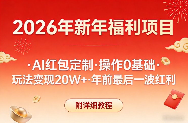 新年福利项目，AI红包定制，操作0基础，玩法变现20W+年前最后一波红利，附详细教程-藏宝阁