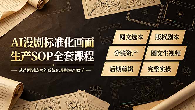 AI漫剧标准化画面生产SOP全套课程-更新，网文选本版权剧本分镜资产全覆盖，图文生视频后期剪辑完整实操教学-藏宝阁