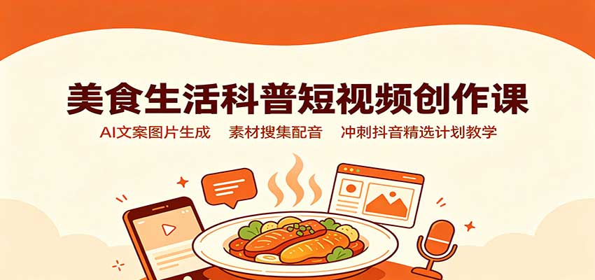 美食生活科普短视频创作课：AI文案图片生成，素材搜集配音，冲刺抖音精选计划教学-藏宝阁