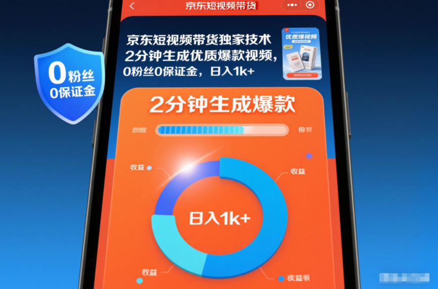 京东短视频带货独家技术，2分钟生成一条优质爆款视频，0粉丝0保证金，日入1k+【揭秘】-藏宝阁