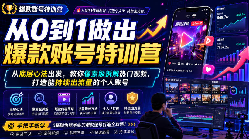 从0到1做出爆款账号特训营，从底层心法出发，教你像素级拆解热门视频，打造能持续出流量的个人账号-藏宝阁