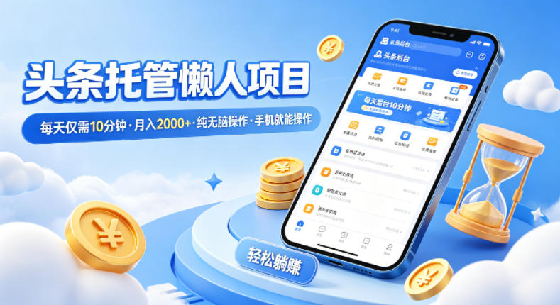 头条托管懒人项目，每天仅需10分钟，月入2000+，纯无脑操作，手机就能操作【揭秘】-藏宝阁