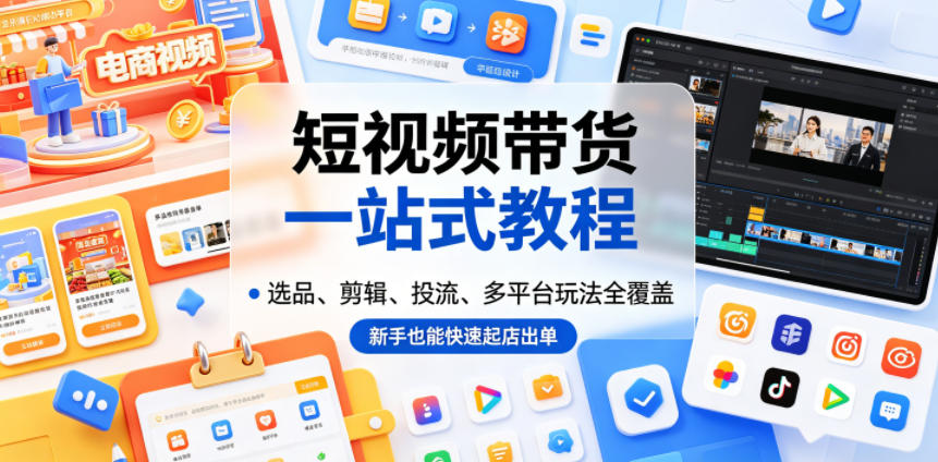 短视频带货一站式教程，选品、剪辑、投流、多平台玩法全覆盖，新手也能快速起店出单-藏宝阁