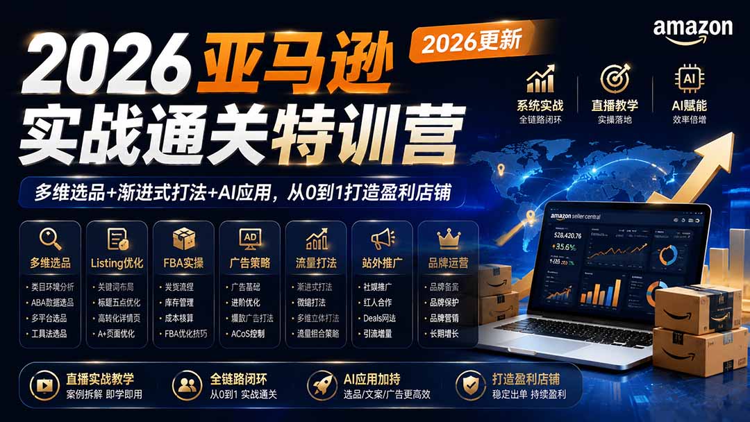 2026亚马逊实战通关特训营-2026更新，多维选品+渐进式打法+AI应用，从0到1打造盈利店铺-藏宝阁