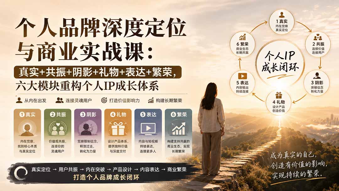 个人品牌深度定位与商业实战课：真实+共振+阴影+礼物+表达+繁荣，六大模块重构个人IP成长体系-藏宝阁