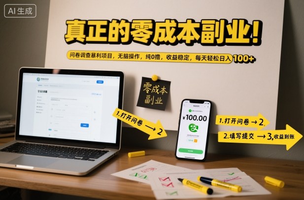 真正的零成本副业！问卷调查暴利项目，无脑操作，纯0撸，收益稳定，每天轻松日入100+【揭秘】-藏宝阁