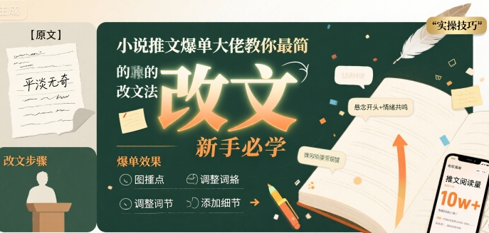 小说推文爆单大佬教你最简单的改文方法实操课，新手必学-藏宝阁