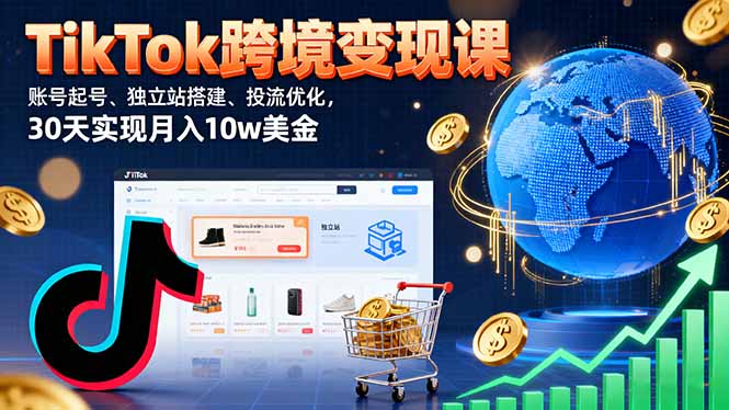 TikTok跨境变现课：账号起号、独立站搭建、投流优化，30天实现月入10w美金-藏宝阁