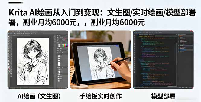 Krita AI绘画从入门到变现：文生图/实时绘画/模型部署，副业月均6000元-藏宝阁