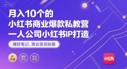 月入10个的小红书商业爆款私教营，一人公司小红书IP打造，爆款笔记，商业变现秘籍-藏宝阁
