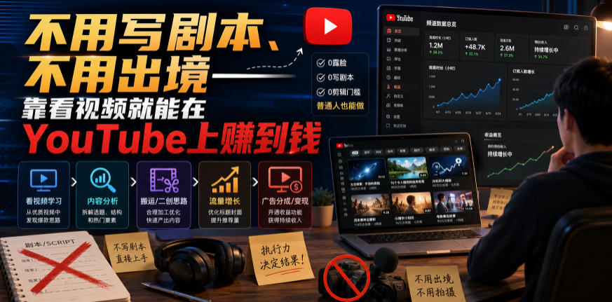 不用写剧本、不用出境——靠看视频就能在YouTube上賺到钱【原创双语字幕】-藏宝阁