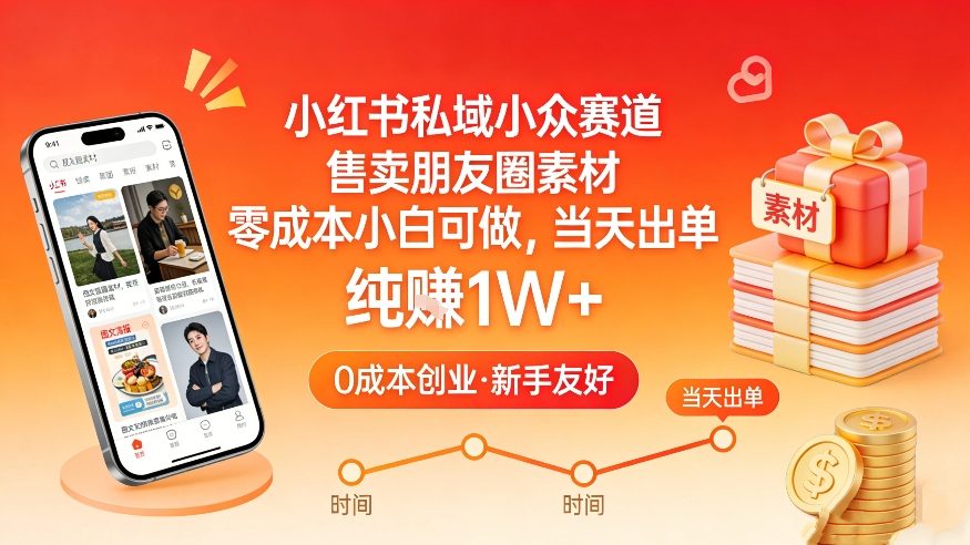 小红书私域小众赛道，售卖朋友圈素材，零成本小白可做，当天出单，月入1W+-藏宝阁