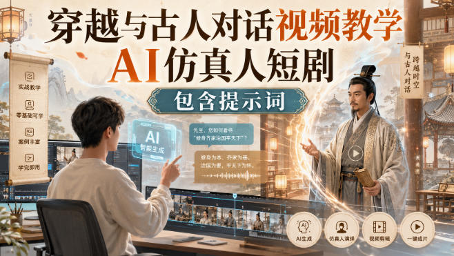 穿越与古人对话视频教学，AI仿真人短剧，包含提示词-藏宝阁