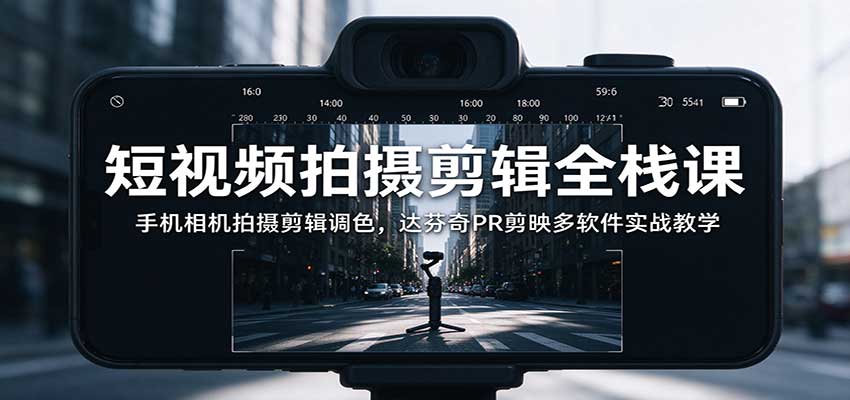 短视频拍摄剪辑全栈课：手机相机拍摄剪辑调色，达芬奇PR剪映多软件实战教学-藏宝阁