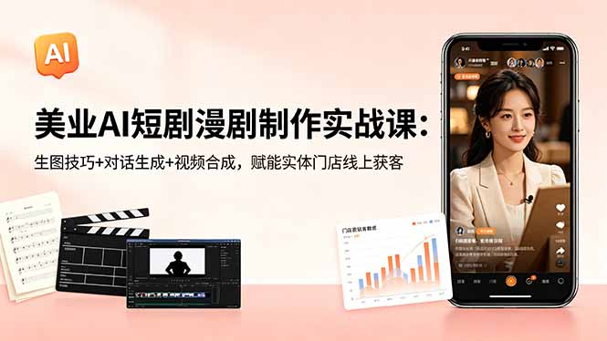 美业AI短剧漫剧制作实战课：生图技巧+对话生成+视频合成，赋能实体门店线上获客-藏宝阁