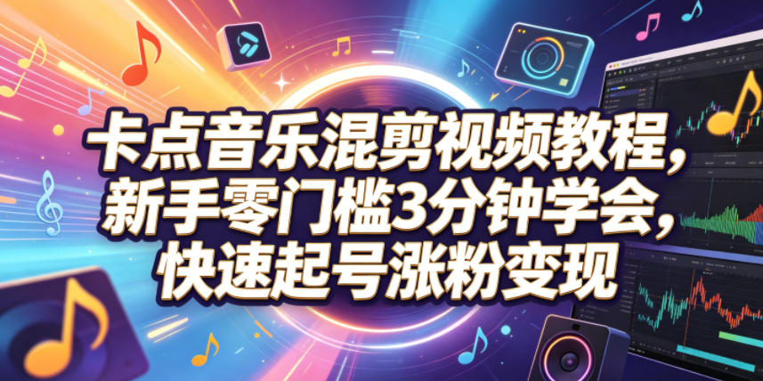 卡点音乐混剪视频教程，新手零门槛3分钟学会，快速起号涨粉变现-藏宝阁