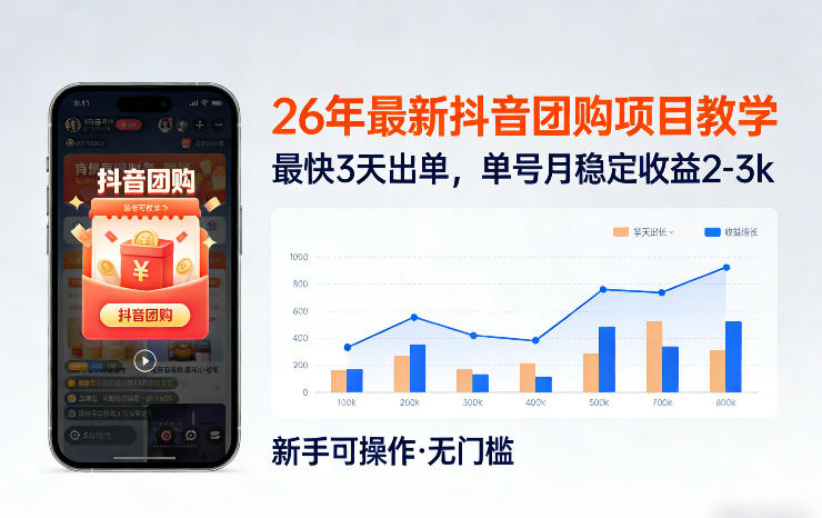 26年最新抖音团购项目教学，0门槛，最快3天出单，单号月稳定收益2-3k(更新3月11日)-藏宝阁
