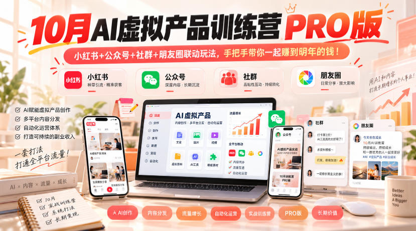 10月AI虚拟产品训练营PRO版，小红书+公众号+社群+朋友圈联动玩法，手把手带你一起赚到明年的钱！(更新1024)-藏宝阁