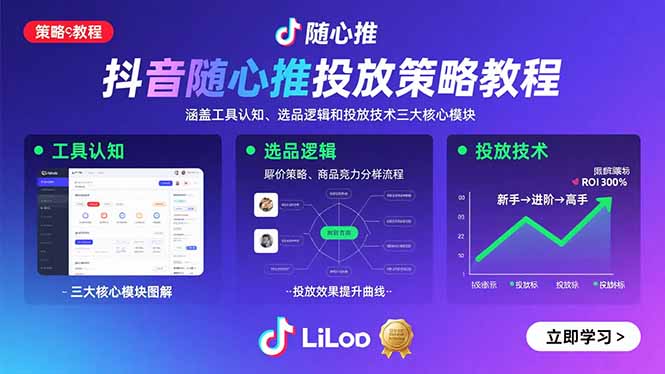 抖音随心推投放策略教程：涵盖工具认知、选品逻辑和投放技术三大核心模块-藏宝阁