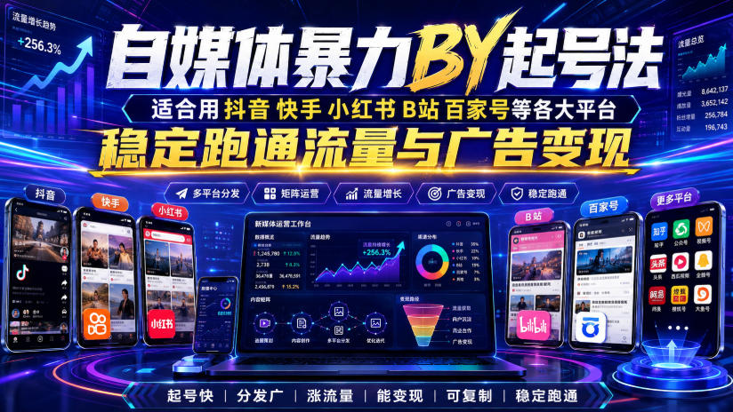自媒体暴力搬运起号法，适合用抖音快手小红书B站百家号等各大平台，稳定跑通流量与广告变现-藏宝阁