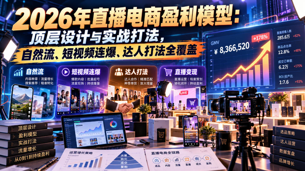 2026年直播电商盈利模型：顶层设计与实战打法，自然流、短视频连爆、达人打法全覆盖-藏宝阁